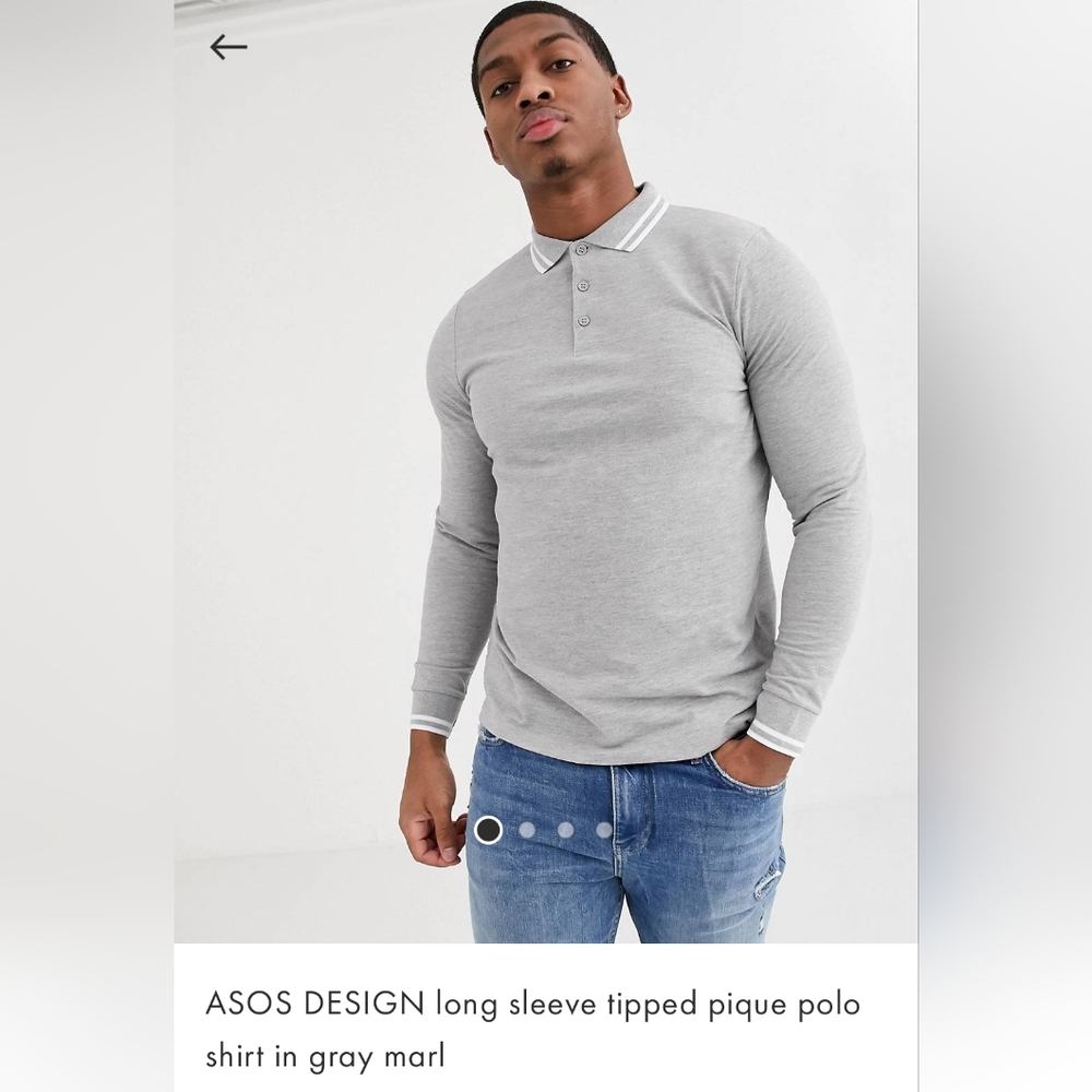 ASOS XL Grey Long Sleeve Muscle Fit Polo Shirt